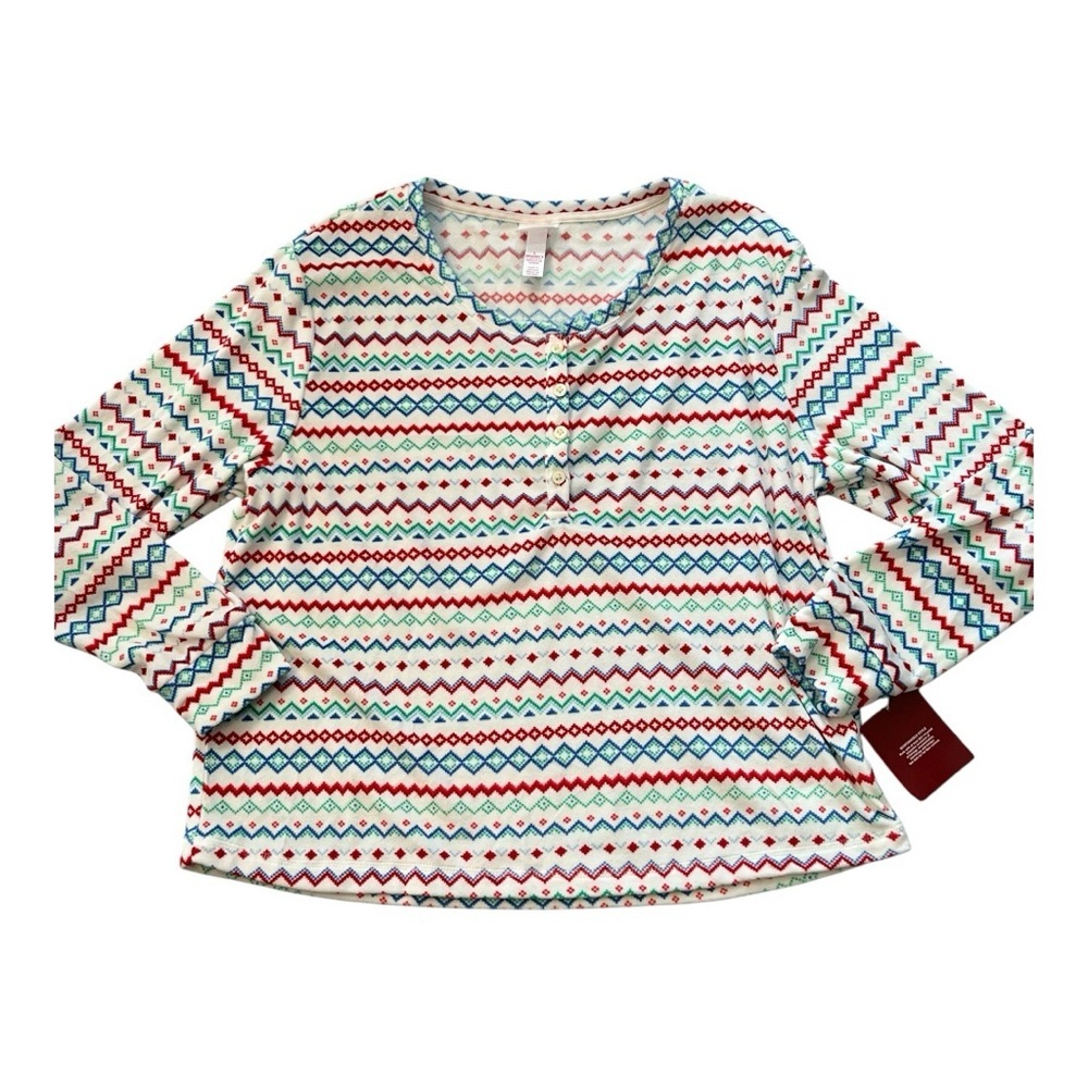 NWT Wondershop Women's Fair Isle Striped Long-Sleeve Pajama Top- L
